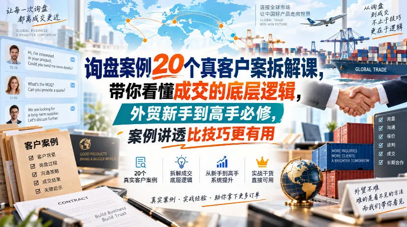 询盘案例20个真客户案拆解课,带你看懂成交的底层逻辑,外贸新手到高手必修,案例讲透比技巧更有用-海桐网创