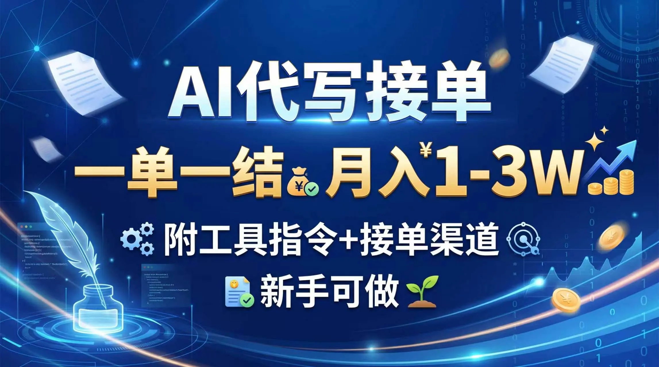 （20343期）AI代写接单，一单一结，月入1-3W，附工具指令+接单渠道，新手可做-海桐网创
