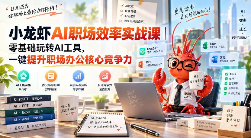 小龙虾AI职场效率实战课|零基础玩转AI工具,一键提升职场办公核心竞争力 小龙虾AI职场效率实战课|零基础玩转AI工具,一键提升职场办公核心竞争力