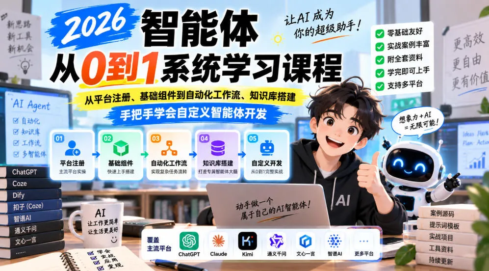 2026智能体从0到1系统学习课程，从平台注册、基础组件到自动化工作流、知识库搭建，手把手学会自定义智能体开发-海桐网创