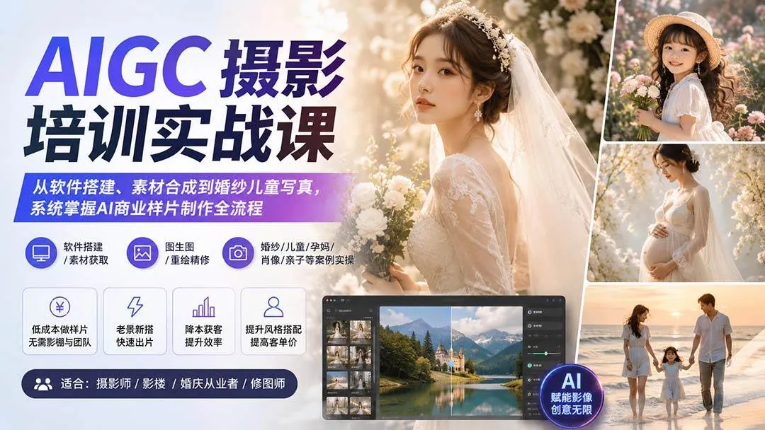 (20161期)AIGC摄影培训实战课:从软件搭建、素材合成到婚纱儿童写真,系统掌握AI商业样片制作全流程-海桐网创