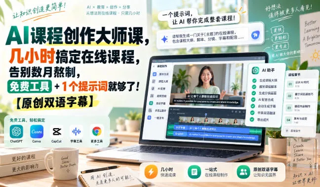 AI课程创作大师课,几小时搞定在线课程,告别数月熬制,免费工具+1个提示词就够了!【原创双语字幕】-海桐网创