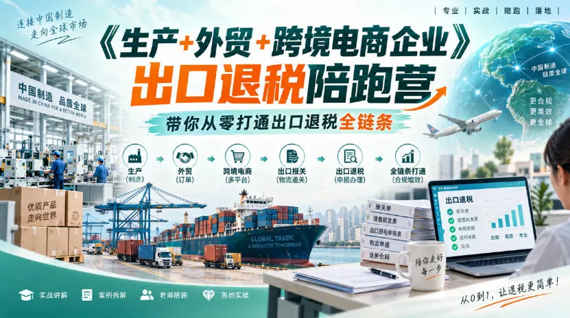 《生产+外贸+跨境电商企业》出口退税陪跑营，带你从零打通出口退税全链条-海桐网创
