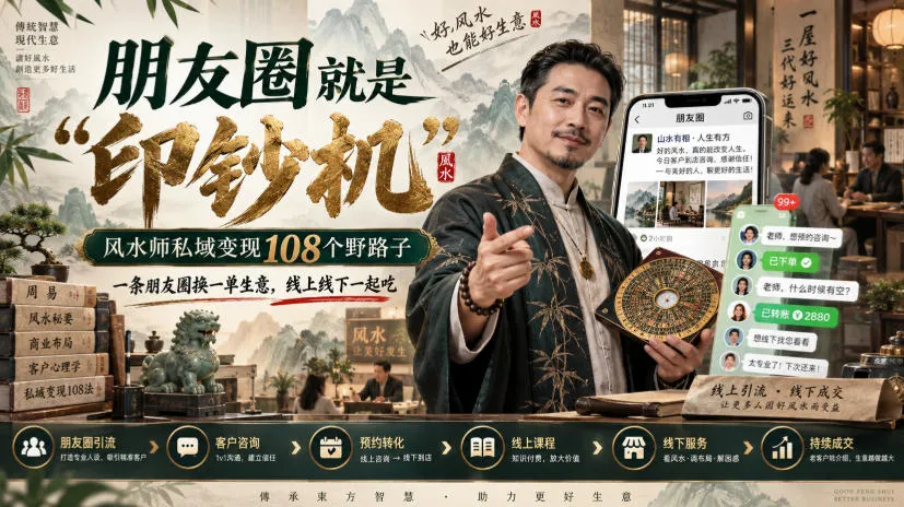 朋友圈就是“印钞机”,风水师私域变现108个野路子,一条朋友圈换一单生意,线上线下一起吃【文档】-海桐网创