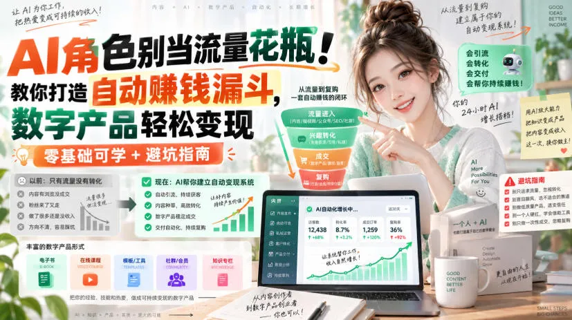 AI角色别当流量花瓶！教你打造自动賺钱漏斗，数字产品轻松变现（零基础可学+避坑指南）【原创双语字幕】-海桐网创