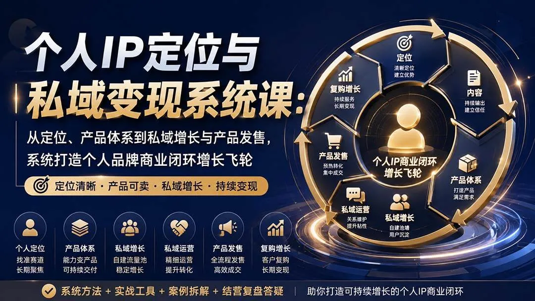 (20143期)个人IP定位与私域变现系统课:从定位、产品体系到私域增长与产品发售,系统打造个人品牌商业闭环增长飞轮-海桐网创